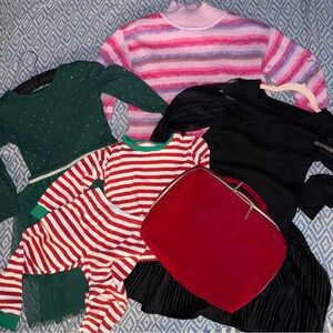 Girl’s clothing bundle with velvet case (discoloured) sizes ranging 7-12